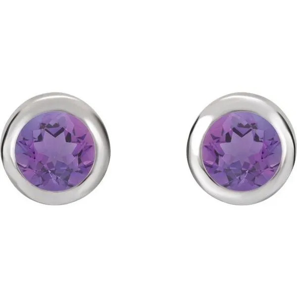 Round Bezel-Set Birthstone Stud Earrings Image 2 Comstock Jewelers Edmonds, WA