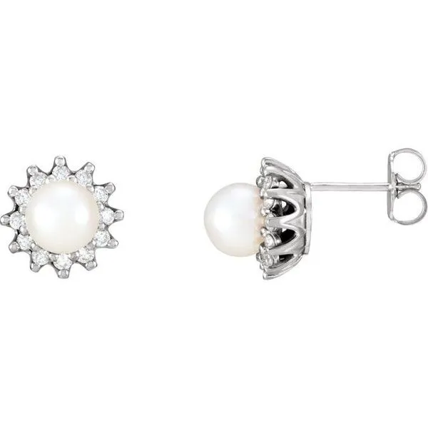 Halo-Style Button Pearl Earrings Hart's Jewelers Grants Pass, OR
