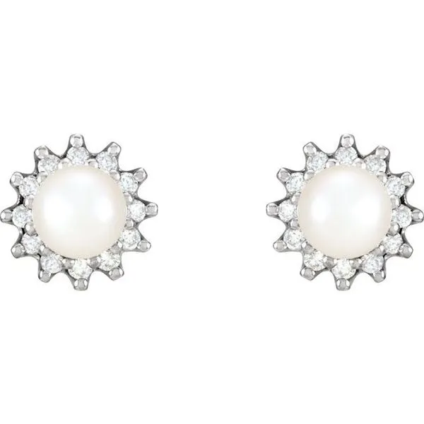 Halo-Style Button Pearl Earrings Image 2 Hopman Jewelers Elkhart, IN