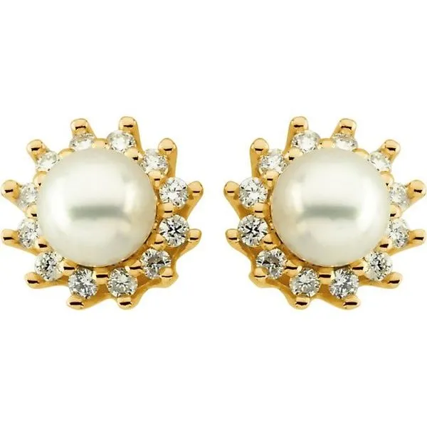 Halo-Style Button Pearl Earrings Image 2 M. J. Thomas Jewelers, Ltd. Stratford, CT