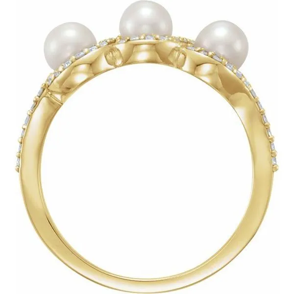 Three-Stone Halo-Style Pearl Ring Image 2 M. J. Thomas Jewelers, Ltd. Stratford, CT