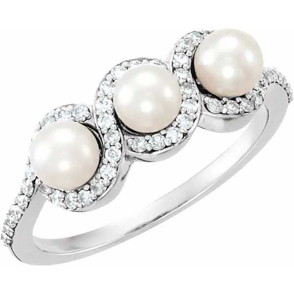 Three-Stone Halo-Style Pearl Ring Rasmussen Jewelers Spanish Fork, UT