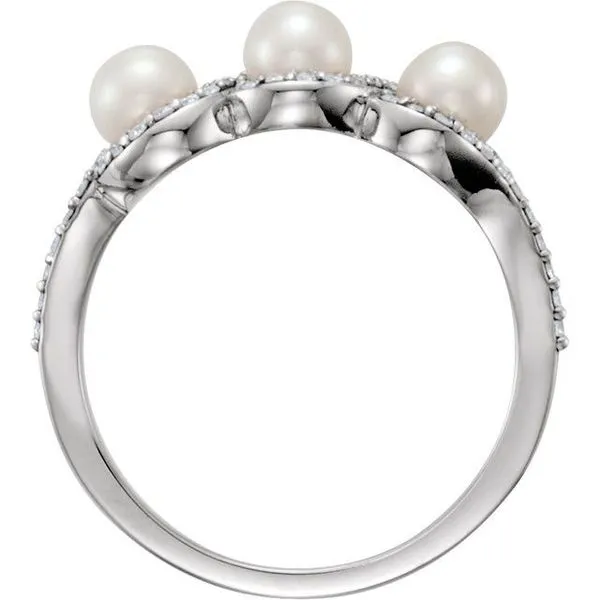 Three-Stone Halo-Style Pearl Ring Image 2 Long Jewelers Chesapeake, VA