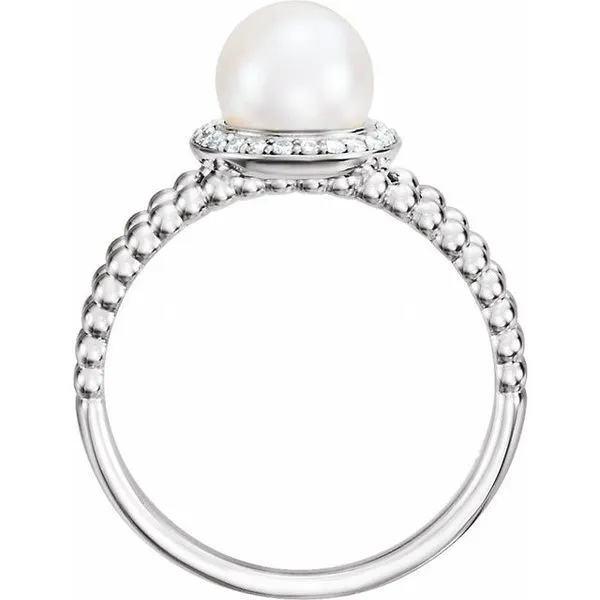 Beaded Halo-Style Pearl Ring Image 2 Linwood Custom Jewelers Linwood, NJ