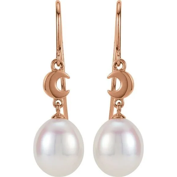 Crescent Moon Pearl Earrings Image 2 Linwood Custom Jewelers Linwood, NJ