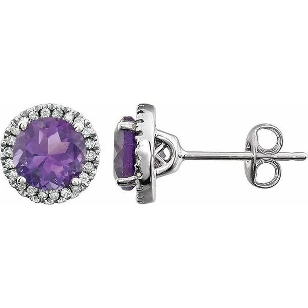 Round 4-Prong Halo-Style Birthstone Earrings Hopman Jewelers Elkhart, IN