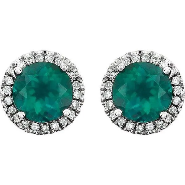 Round 4-Prong Halo-Style Birthstone Earrings Image 2 Hopman Jewelers Elkhart, IN