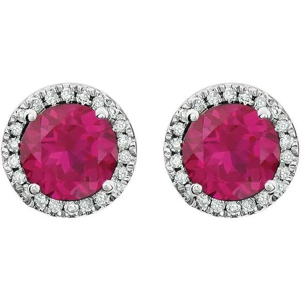 Round 4-Prong Halo-Style Birthstone Earrings Image 2 Hopman Jewelers Elkhart, IN