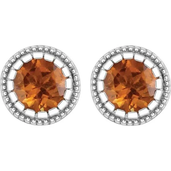 Round Bezel-Set Birthstone Stud Earrings Image 2 M. J. Thomas Jewelers, Ltd. Stratford, CT