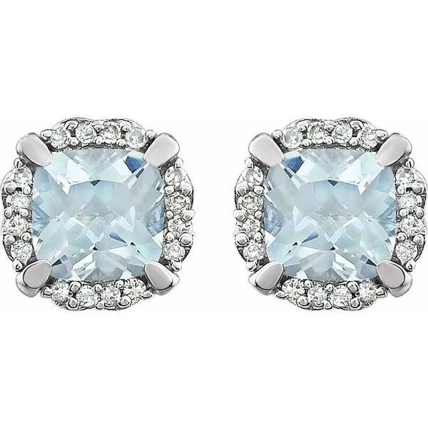 Cushion 4-Prong Halo-Style Birthstone Earrings Image 2 Hopman Jewelers Elkhart, IN
