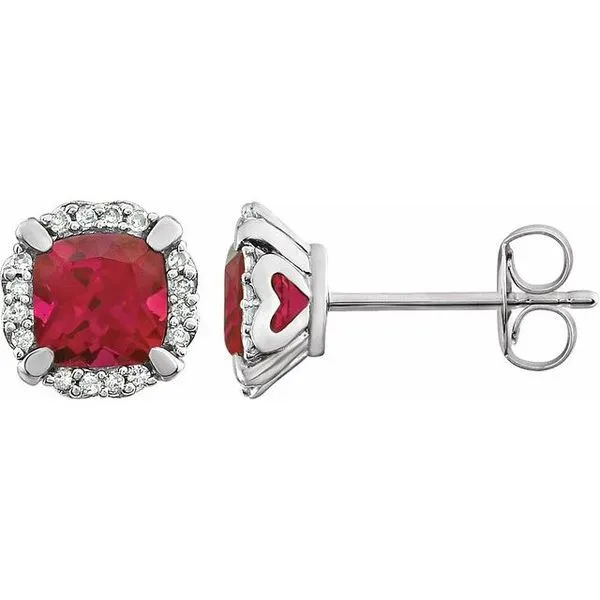 Cushion 4-Prong Halo-Style Birthstone Earrings J. Meredith Jewelers Delafield, WI