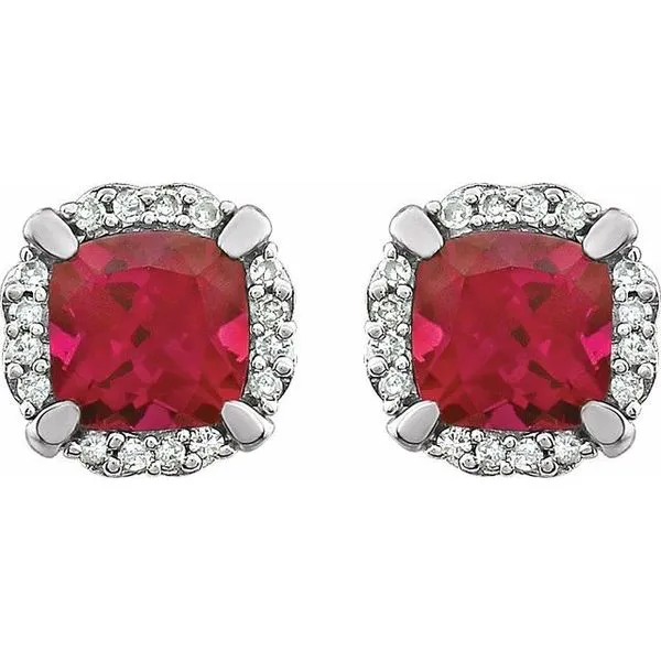 Cushion 4-Prong Halo-Style Birthstone Earrings Image 2 Long Jewelers Chesapeake, VA
