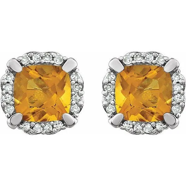 Cushion 4-Prong Halo-Style Birthstone Earrings Image 2 J. Meredith Jewelers Delafield, WI