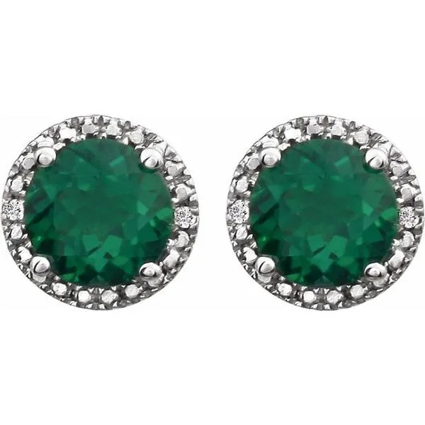 Round 4-Prong Halo-Style Birthstone Stud Earrings Image 2 Hopman Jewelers Elkhart, IN