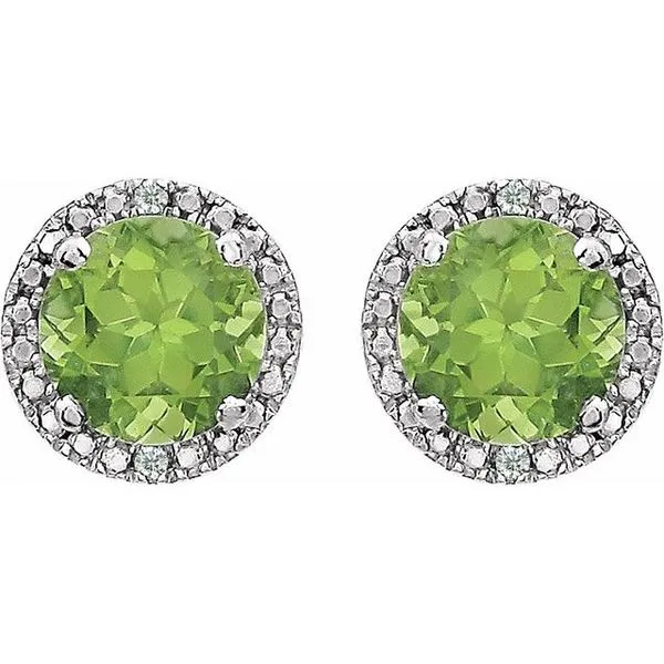 Round 4-Prong Halo-Style Birthstone Stud Earrings Image 2 Hopman Jewelers Elkhart, IN