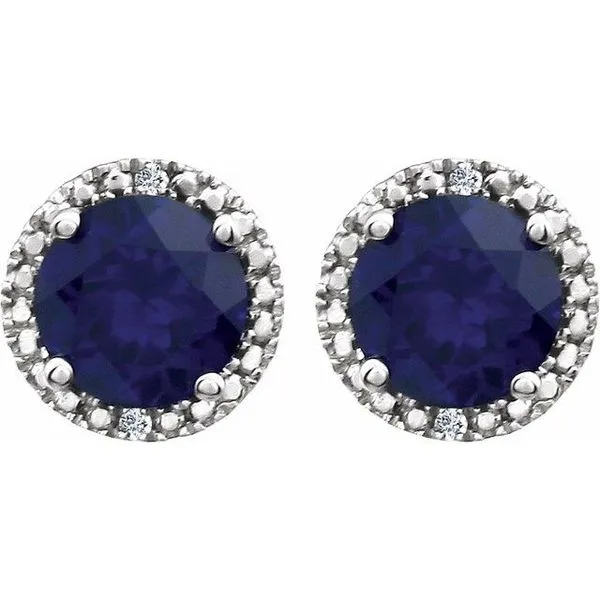 Round 4-Prong Halo-Style Birthstone Stud Earrings Image 2 Hopman Jewelers Elkhart, IN