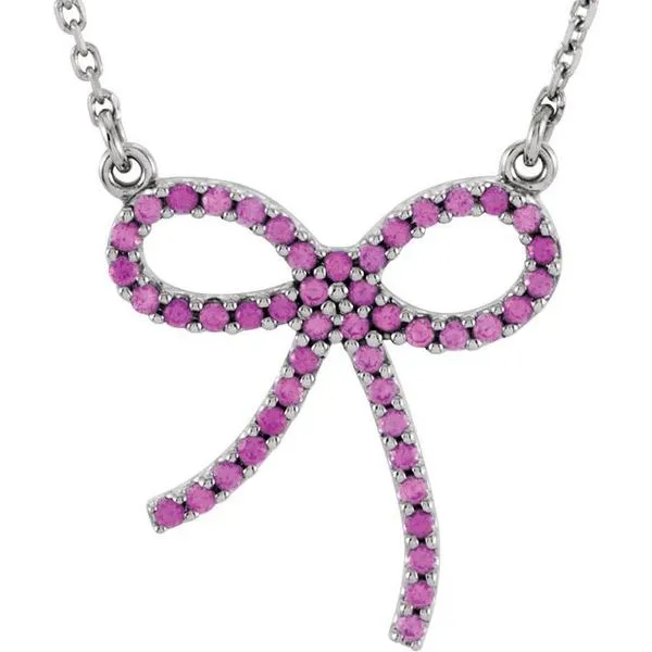 Pink Sapphire Bow Necklace Long Jewelers Chesapeake, VA