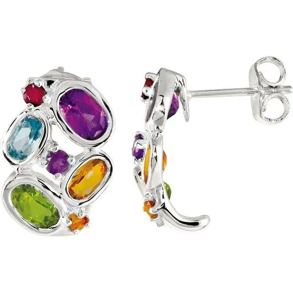 Multi-Gemstone J-Hoop Earrings Scirto's Jewelry Lockport, NY