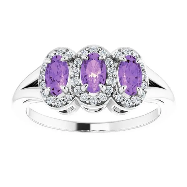 Halo-Style Three-Stone Ring Image 3 James Wolf Jewelers Mason, OH