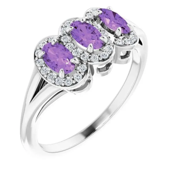 Halo-Style Three-Stone Ring James Wolf Jewelers Mason, OH