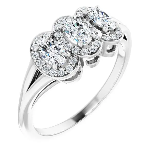 Halo-Style Three-Stone Ring James Wolf Jewelers Mason, OH