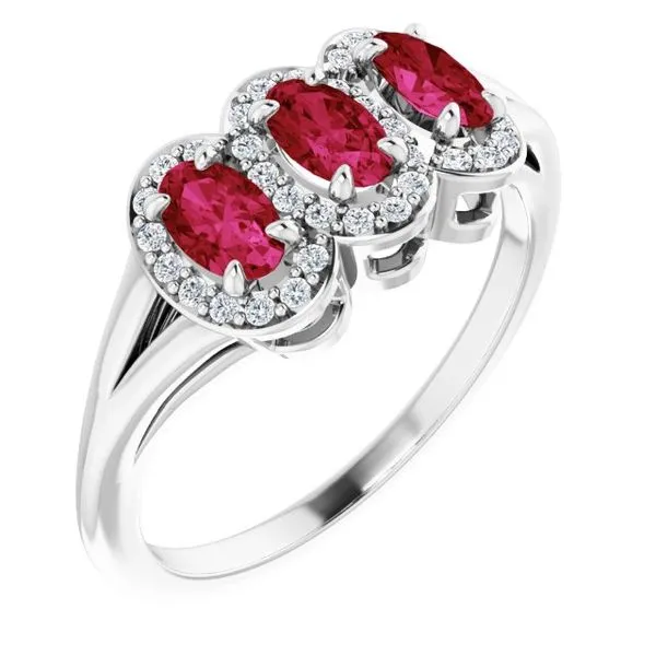 Halo-Style Three-Stone Ring James Wolf Jewelers Mason, OH