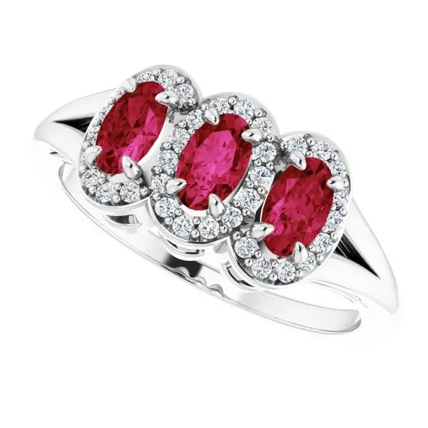 Halo-Style Three-Stone Ring Image 5 Boyd Jewelers Wesley Chapel, FL