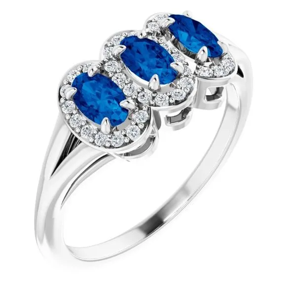 Halo-Style Three-Stone Ring James Wolf Jewelers Mason, OH