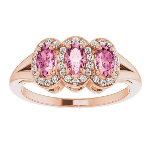 Halo-Style Three-Stone Ring Image 3 Long Jewelers Chesapeake, VA