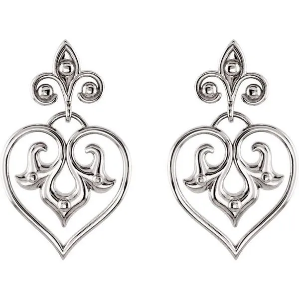 Fleur-de-lis Heart Earrings Image 2 Delfine's Jewelry Charleston, WV