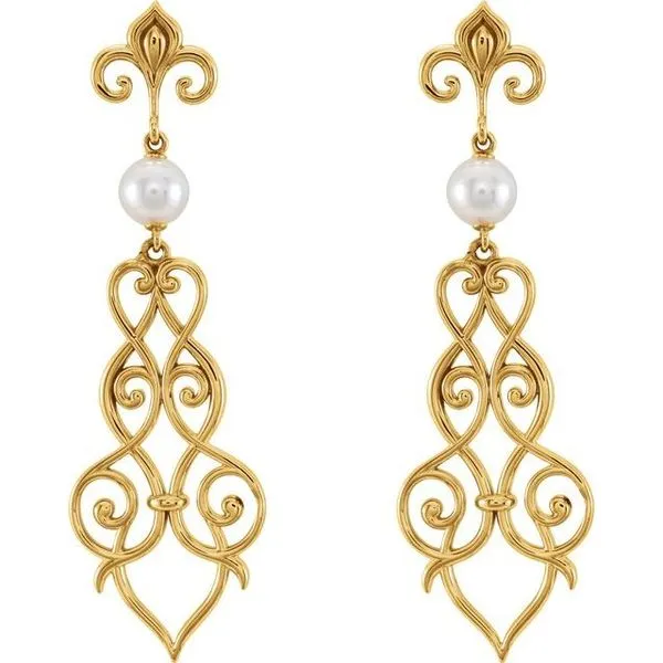 Fleur-de-lis Pearl Earrings Image 2 Long Jewelers Chesapeake, VA
