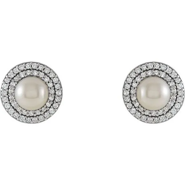Halo-Style Pearl Earrings Image 2 Long Jewelers Chesapeake, VA