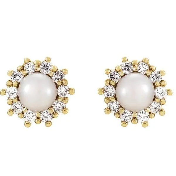 Halo-Style Pearl Earrings Image 2 Scirto's Jewelry Lockport, NY