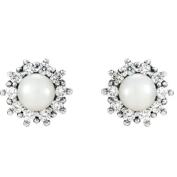 Halo-Style Pearl Earrings Image 2 Henry B. Ball Jewelers Canton, OH