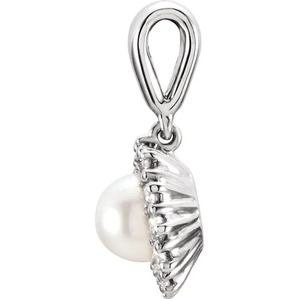 Halo-Style Pearl Pendant Image 2 Scirto's Jewelry Lockport, NY