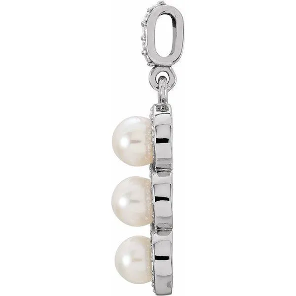 Three-Stone Halo-Style Pearl Pendant Image 2 Scirto's Jewelry Lockport, NY