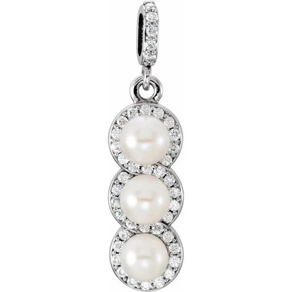 Three-Stone Halo-Style Pearl Pendant Long Jewelers Chesapeake, VA