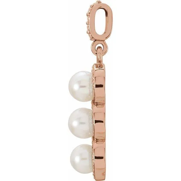 Three-Stone Halo-Style Pearl Pendant Image 2 Leslie E. Sandler Fine Jewelry and Gemstones rockville , MD