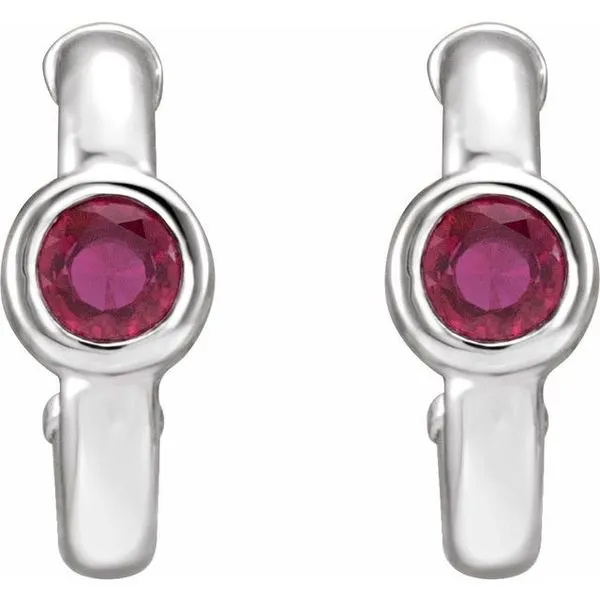 Bezel-Set Huggie Earrings Image 2 Becky Beck's Jewelry DeKalb, IL