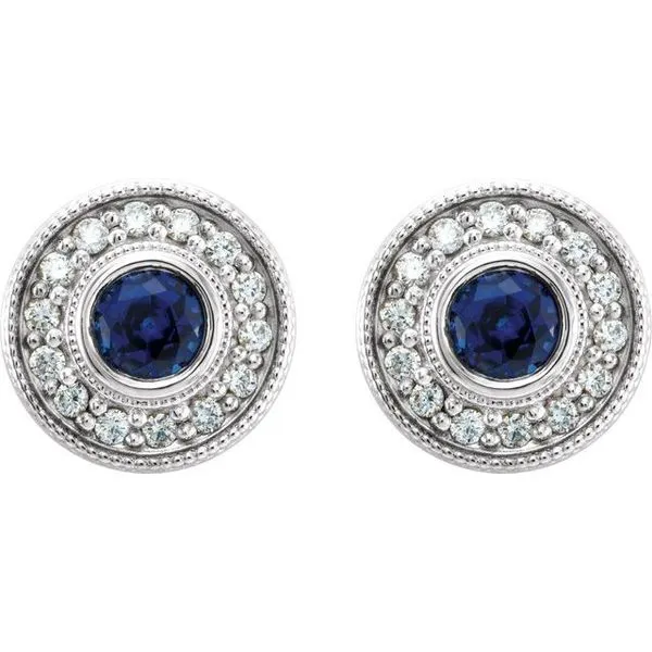 Round Bezel-Set Halo-Style Earrings Image 2 Long Jewelers Chesapeake, VA