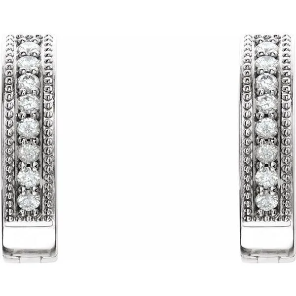 Accented Milgrain Hoop Earrings Image 2 James & Williams Jewelers Berwyn, IL