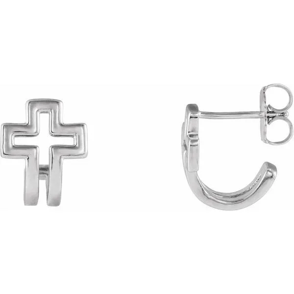 Open Cross J-Hoop Earrings M. J. Thomas Jewelers, Ltd. Stratford, CT