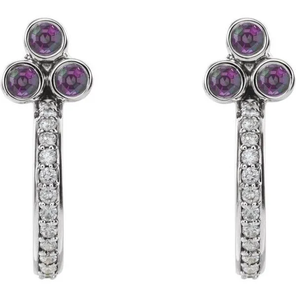 Accented Bezel-Set J-Hoop Earrings Image 2 Delfine's Jewelry Charleston, WV