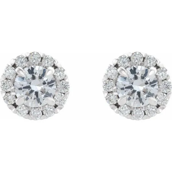 French-Set Halo-Style Earrings Image 2 Linwood Custom Jewelers Linwood, NJ