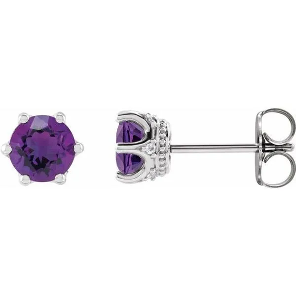 Round 6-Prong Accented Crown Stud Earrings Diny's Jewelers Middleton, WI
