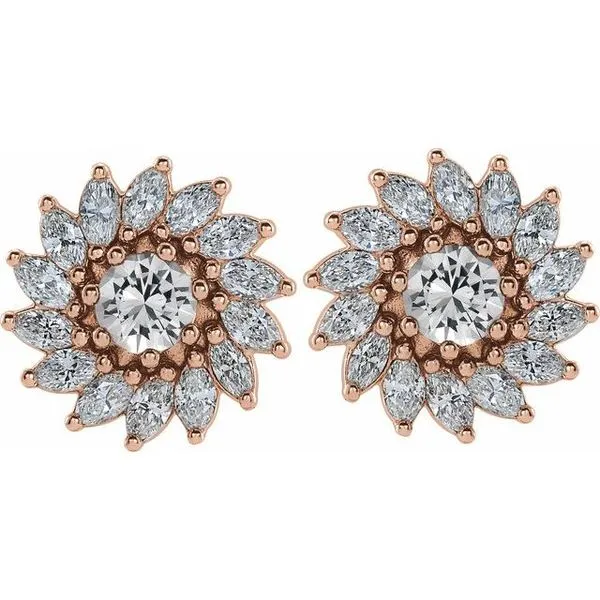 Round 7-Prong Halo-Style Earrings Image 2 James Wolf Jewelers Mason, OH
