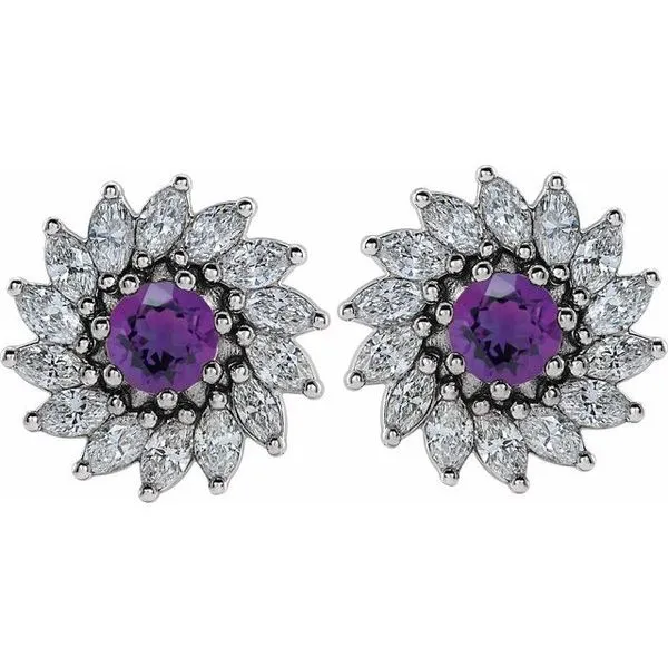 Round 7-Prong Halo-Style Earrings Image 2 Diny's Jewelers Middleton, WI