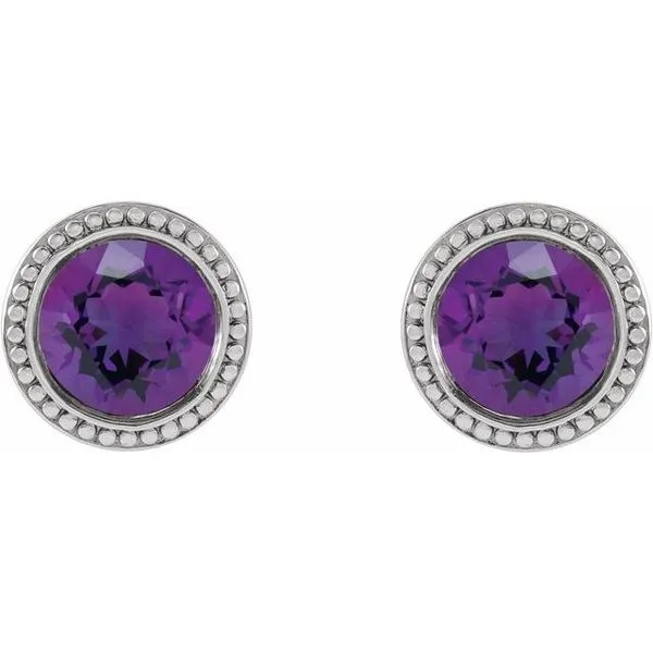 Round Bezel-Set Stud Earrings Image 2 Woelk's House of Diamonds Russell, KS