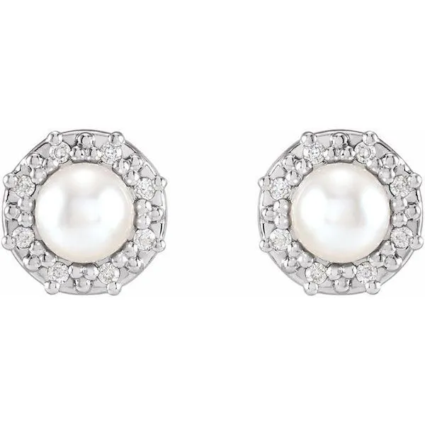 Halo-Style Pearl Earrings Image 2 Delfine's Jewelry Charleston, WV