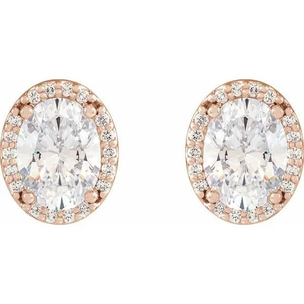Oval 4-Prong Halo-Style Low Stud Earring Image 2 Milan's Jewelry Inc Sarasota, FL